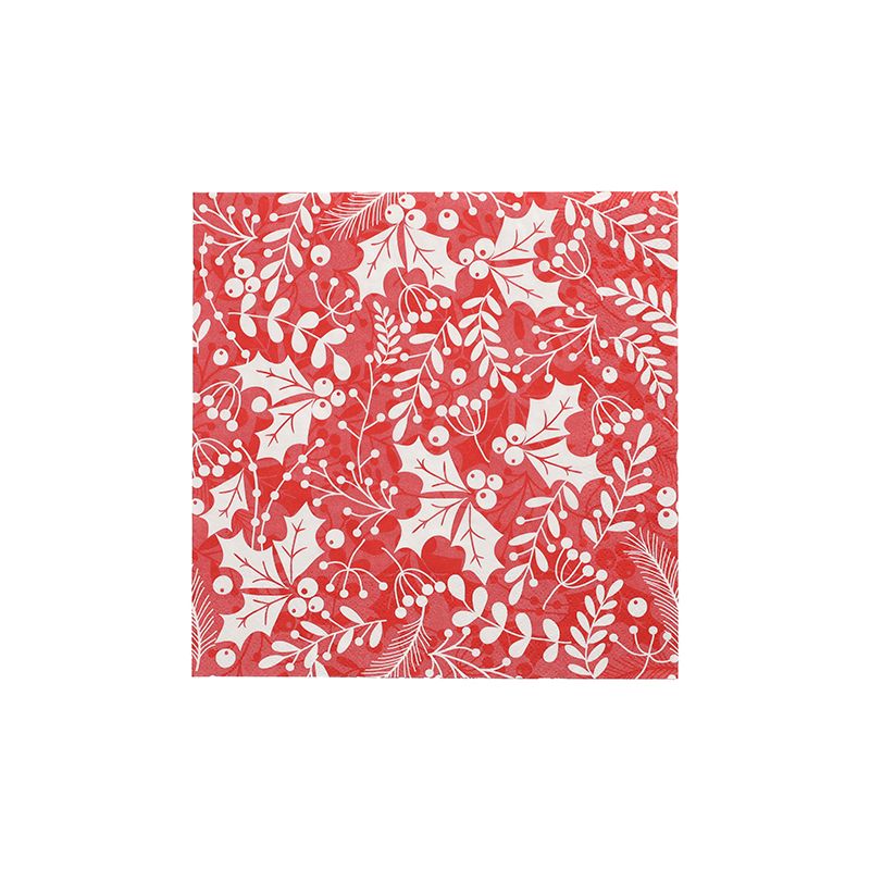 Servietten, 3-lagig 1/4-Falz 40 x 40 cm rot "Houx et Gui" - Bild 1