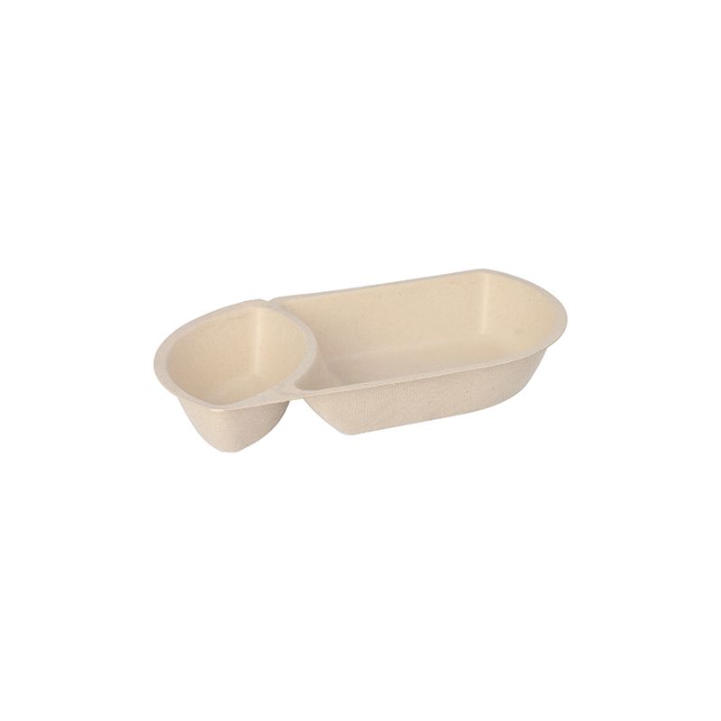 Snacktrays aus Zuckerrohr natur, 2-geteilt 12,4 x 22,4 cm x 3,6 cm - Bild 1