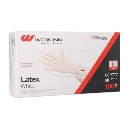 "WORK-INN" Handskar, (Pudrad), Latex "White" vit - natur Storlek L 1