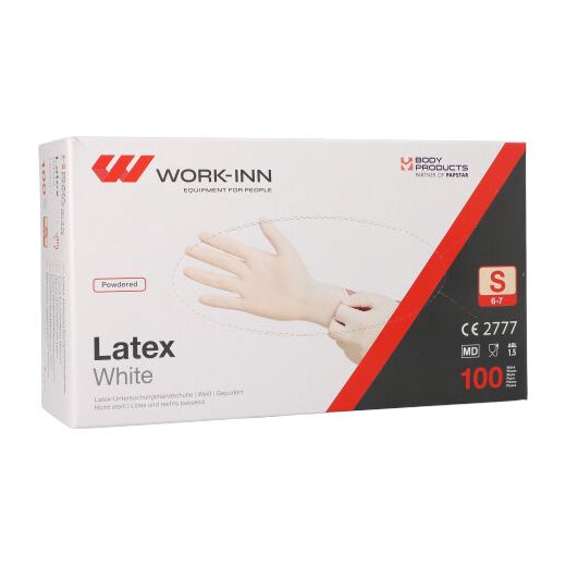 "WORK-INN" Handskar, (Pudrad), Latex "White" vit - natur Storlek S 1