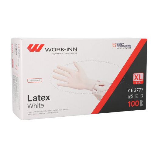 "WORK-INN" Handskar, (Pudrad), Latex "White" vit - natur Storlek XL 1