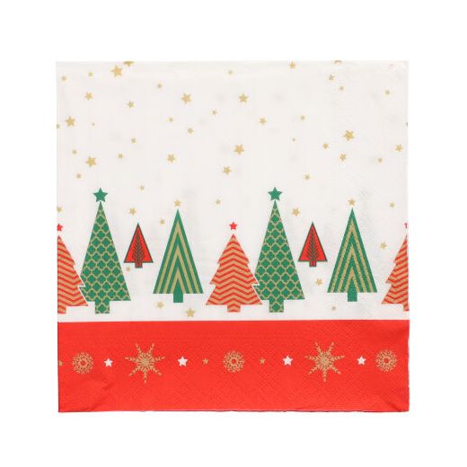 Servett, 3-lags 1/4-vikt 33 cm x 33 cm "Plain Christmas Trees" 1