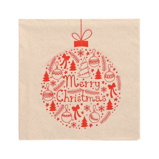 Servett, 3-lags 1/4-vikt 33 cm x 33 cm natur "Christmas Ball" av återvunnet papper 1