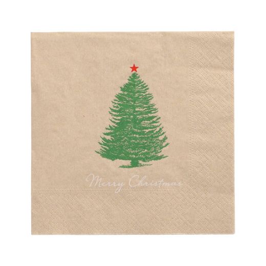 Servett, 3-lags 1/4-vikt 33 cm x 33 cm natur "Christmastree with Star" av återvunnet papper 1