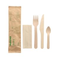 Bestickset Trä "pure" : Kniv, gaffel, kaffesked, servett i papperspåse