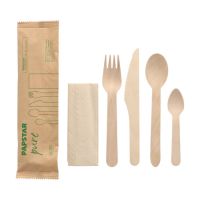 Bestickset Trä "pure" : Kniv, gaffel, sked, kaffesked, servett i papperspåse