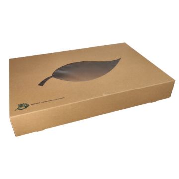 Transport och catering lådor, papp "pure" 8 cm x 55,7 cm x 37,6 cm brun "100% Fair" mit Sichtfenster aus PLA