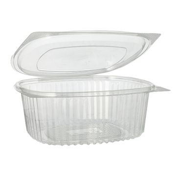 Delikatess och salladsskålar med lock, R-PET oval 1000 ml 6,6 cm x 15,8 cm x 18,4 cm klar