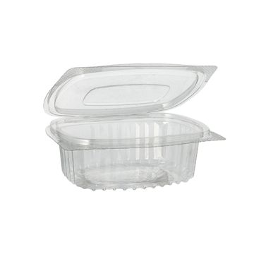 Delikatess och salladsskålar med lock, R-PET oval 250 ml 4,3 cm x 10,6 cm x 13,3 cm klar