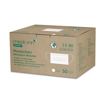 "Medi-Inn® GREEN" Mundschutz 9,5 cm x 17,5 cm vit 3-lagig, biologisch abbaubar