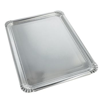 Serveringsfat, Papper, PET-belagd kantig 34 cm x 45,5 cm silver