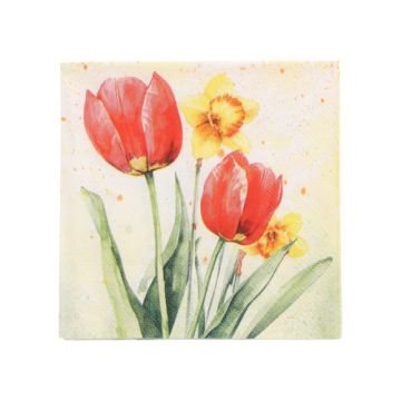 Servett, 3-lags 1/4-vikt 25 cm x 25 cm "Tulips & Daffodils"