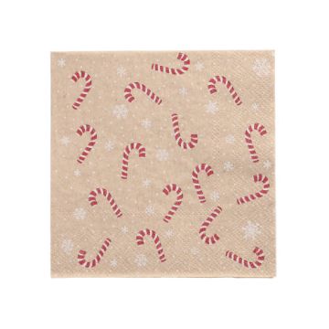 Servett, 3-lags 1/4-vikt 25 cm x 25 cm natur "Candy Canes" av återvunnet papper