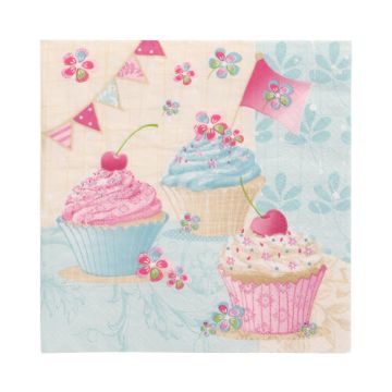 Servett, 3-lags 1/4-vikt 33 cm x 33 cm "Birthday Cup Cakes"