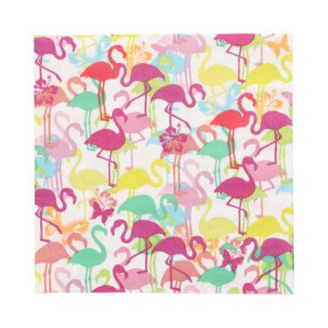 Servett, 3-lags 1/4-vikt 33 cm x 33 cm "Flamingoparty"