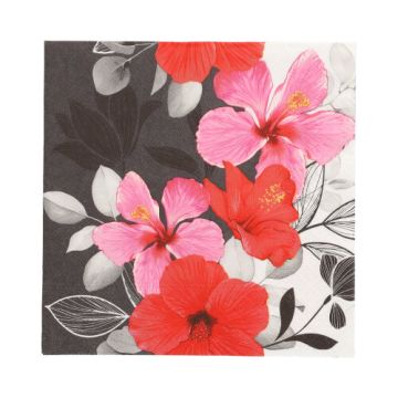 Servett, 3-lags 1/4-vikt 33 cm x 33 cm "Hibiscus"