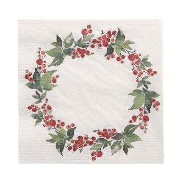 Servett, 3-lags 1/4-vikt 33 cm x 33 cm "Holly Crown"