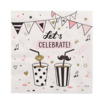 Servett, 3-lags 1/4-vikt 33 cm x 33 cm "Let's Celebrate"