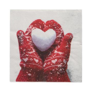 Servett, 3-lags 1/4-vikt 33 cm x 33 cm "Mittens in the Snow"