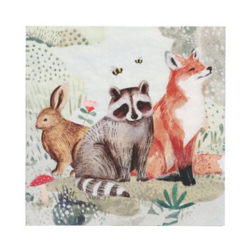 Servett, 3-lags 1/4-vikt 33 cm x 33 cm "Rabbit, Racoon & Fox"