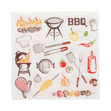 Servett, 3-lags 1/4-vikt 33 cm x 33 cm "Time for BBQ"