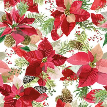 Servett, 3-lags 1/4-vikt 33 cm x 33 cm "Winter Poinsettia"