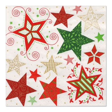 Servett, 3-lags 1/4-vikt 33 cm x 33 cm vit "Heavenly Stars"