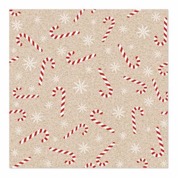 Servett, 3-lags 1/4-vikt 33 cm x 33 cm natur "Candy Canes" av återvunnet papper