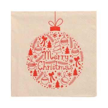 Servett, 3-lags 1/4-vikt 33 cm x 33 cm natur "Christmas Ball" av återvunnet papper