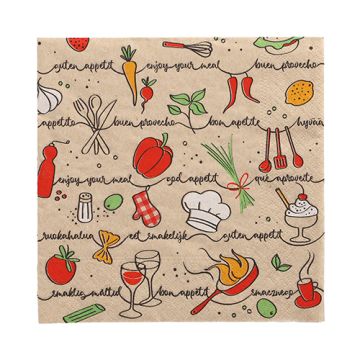 Servett, 3-lags 1/4-vikt 33 cm x 33 cm natur "Enjoy your meal" av återvunnet papper