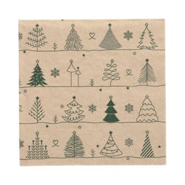 Servett, 3-lags 1/4-vikt 33 cm x 33 cm natur "Various X-Mas Trees" av återvunnet papper