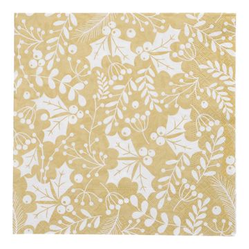 Servett, 3-lags 1/4-vikt 40 cm x 40 cm guld "Houx et Gui"