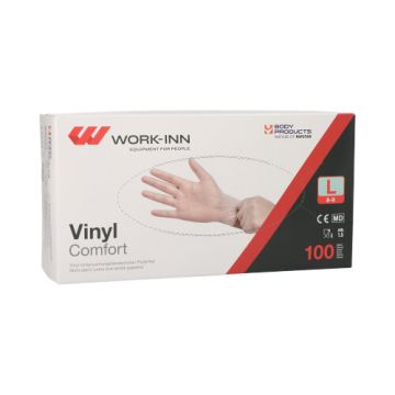 "WORK-INN/PS" Handskar, Vinyl, opudrade "Comfort" transparent Storlek L