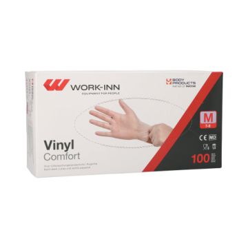 "WORK-INN/PS" Handskar, Vinyl, opudrade "Comfort" transparent Storlek M